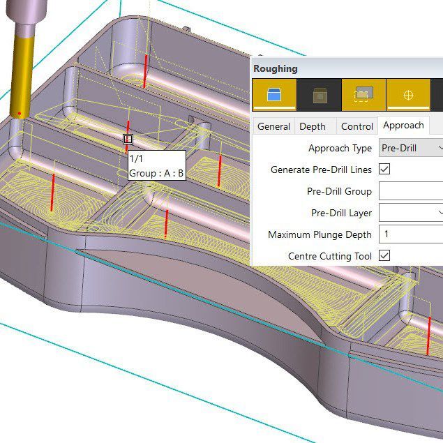 Pre drill approach roughing cycle